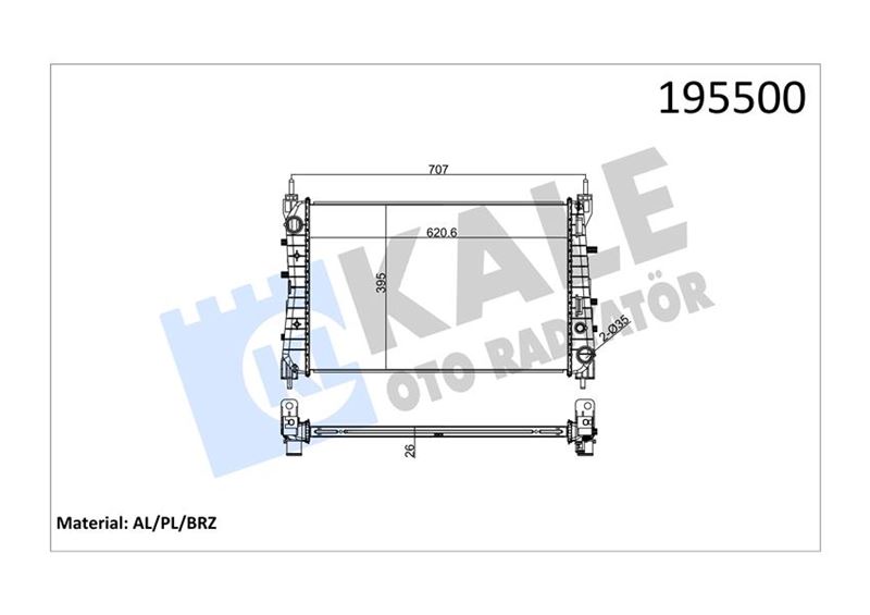 KALE RADYATÖR LINEA 1.3 JTD AC KLİMASIZ MEK 621x395x26 1 SIRA ALB SİSTEM 51785217-51852517 OEM: 51785217-51852517 - KALE 0135021AB kodlu oto yedek parça görseli