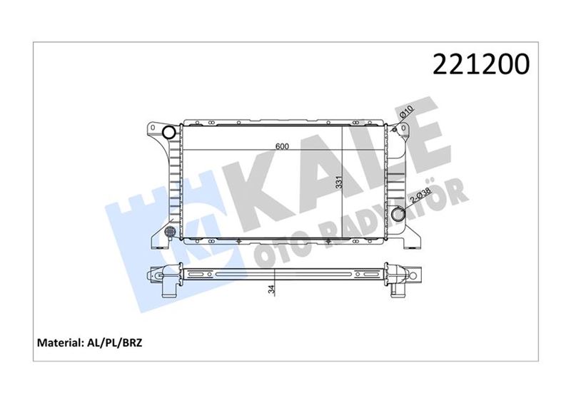 KALE MOTOR SU RADYATORU TRANSIT T12 T15 92 98 1 SIRA ALB KISA TIP OLCU 600 331 34 92VT8005A1A-92VT8005AA OEM: 92VT8005A1A-92VT8005AA - KALE 0206151AB kodlu oto yedek parça görseli
