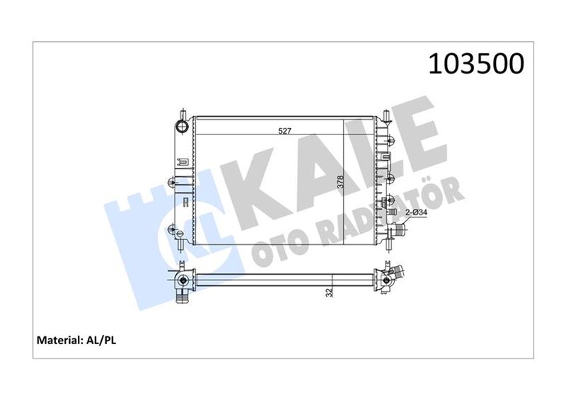 KALE MOTOR RADYATORU ESCORT CLX 2 SIRA AL PL SISTEM 91AB8005AF-94AT8005AB-94AT8005BA OEM: 91AB8005AF-94AT8005AB-94AT8005BA - KALE 0211182AL kodlu oto yedek parça görseli