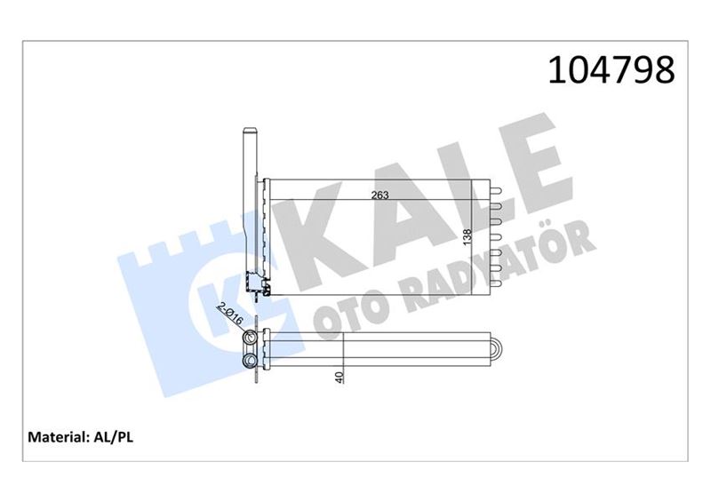 KALE KALORİFER RADYATÖRU ESCORT KLİMASIZ 265x138x40 2 SIRA AL PL SİSTEM 96AT18476AA OEM: 96AT18476AA - KALE 0285852AL kodlu oto yedek parça görseli