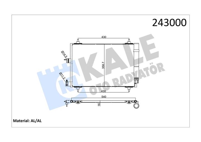 KALE KLİMA KONDENSERİ PARTNER 02 BERLINGO 02 XSARA 00-05 1.9D-2.0HDI 364x16 6455.AT-6455.Y9-6455.CV OEM: 6455.AT-6455.Y9-6455.CV - KALE 040ABC020 kodlu oto yedek parça görseli
