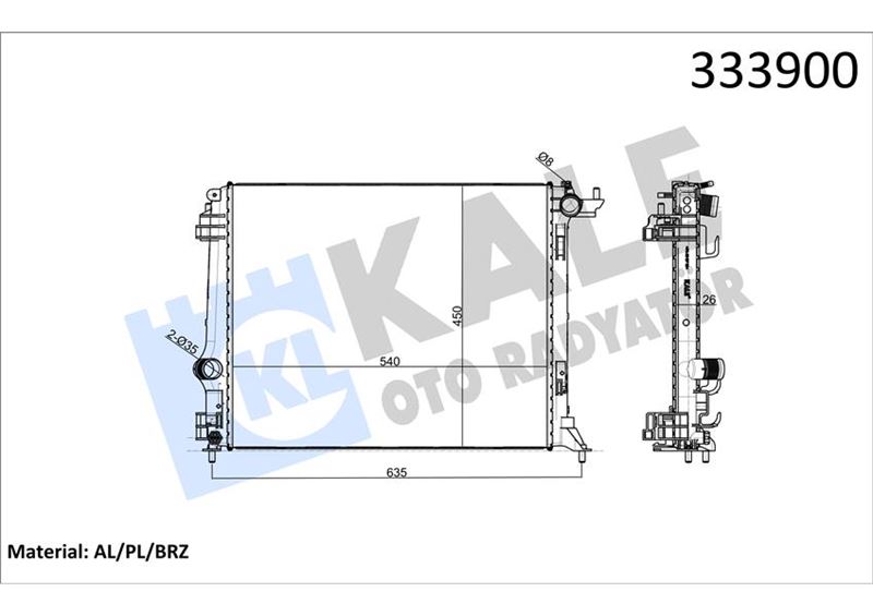 KALE RADYATÖR MGN IV 1.5DCI-1.6 DCI AC MEK. ATOM. AL PL BRZ 214102235R OEM: 214102235R - KALE 0520241AB kodlu oto yedek parça görseli