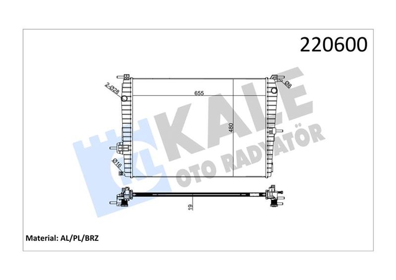 KALE RADYATÖR RENAULT FLUENCE 1.6 BENZİNLİ 1 SIRA ALB SİSTEM 214100067R OEM: 214100067R - KALE 0559011AB kodlu oto yedek parça görseli
