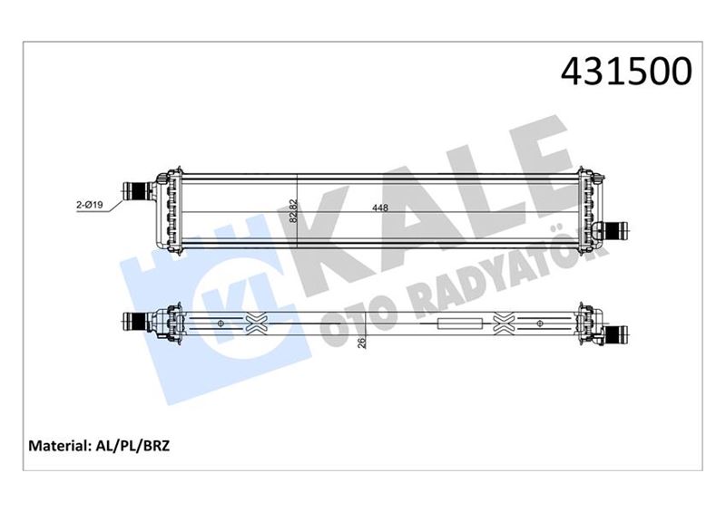 KALE RADYATÖR CAPTUR-CLIO V LT 1.5DCI AL/BRZ 448X83X26 214108020R OEM: 214108020R - KALE 0559121AB kodlu oto yedek parça görseli