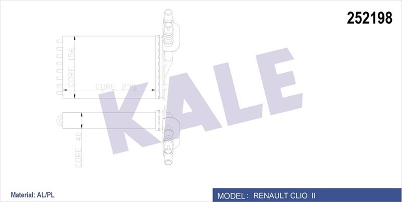 KALE KALORİFER RADYATÖRÜ CLIO II 00 SYMBOL II 08 234x158 2 SIRA AL PL SİSTEM 7701044790-7701045552-7702258236 OEM: 7701044790-7701045552-7702258236 - KALE 0585872AL kodlu oto yedek parça görseli