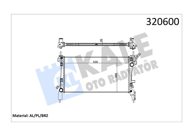 KALE RADYATÖR PEUGEOT BIPPER-CITROEN NEMO-FIAT FIORINO 1.3-1.4 HDI 08 1330.V0-1330.T9-51790709-1330.Y4 OEM: 1330.V0-1330.T9-51790709-1330.Y4 - KALE 2062011AB kodlu oto yedek parça görseli