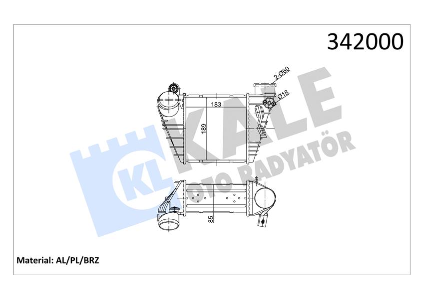 KALE TURBO RADYATÖRÜ INTERCOOLER GOLF IV-BORA-A3-OCTAVIA-TOLEDO-LEON 1.9TDI 183X189.5X85 AL/PL/B 1J0145805B-1J0145805D-1J0145805H OEM: 1J0145805B-1J0145805D-1J0145805H - KALE 342000 kodlu oto yedek parça görseli