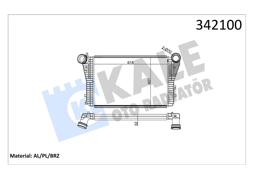 KALE TURBO RADYATÖRÜ INTERCOOLER CADDY-GOLF V-JETTA-A3-LEON-OCTAVIA 1.8-1.9-2.0TDI-TFSI 615X406.6X32 1K0145803-1K0145803A-1K0145803B OEM: 1K0145803-1K0145803A-1K0145803B - KALE 342100 kodlu oto yedek parça görseli