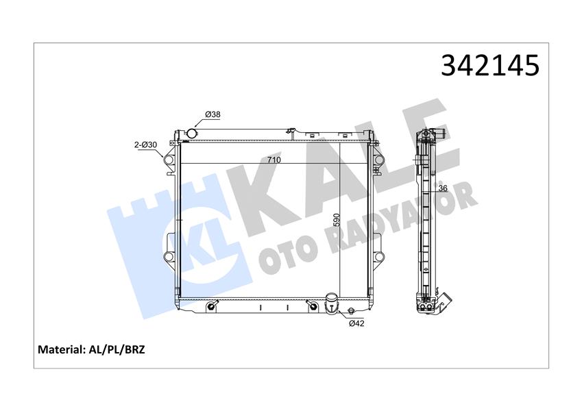 KALE RADYATÖR TOYOTA TOYOTA LAND CRUISER AL-PL-BRZ 1640051040 OEM: 1640051040 - KALE 342145 kodlu oto yedek parça görseli