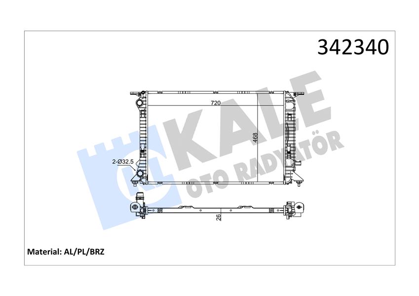 KALE RADYATÖR AUDI AUDI A4-A5-A6-Q3-Q5 AL-PL-BRZ 8K0121251L-8K0121251R OEM: 8K0121251L-8K0121251R - KALE 342340 kodlu oto yedek parça görseli