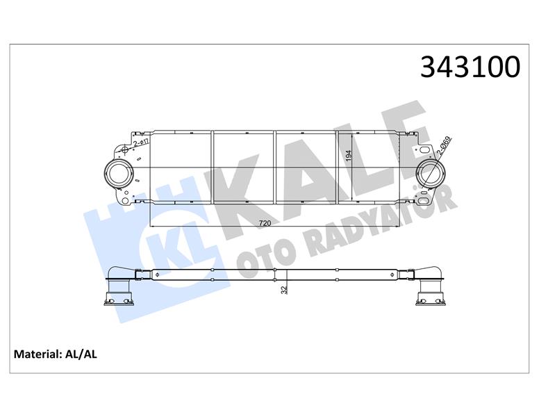 KALE TURBO RADYATÖRÜ INTERCOOLER VW TRANSPORTER T5 AL/PL/BRZ 720x194x27 7H0145804B-7H0145804A OEM: 7H0145804B-7H0145804A - KALE 343100 kodlu oto yedek parça görseli