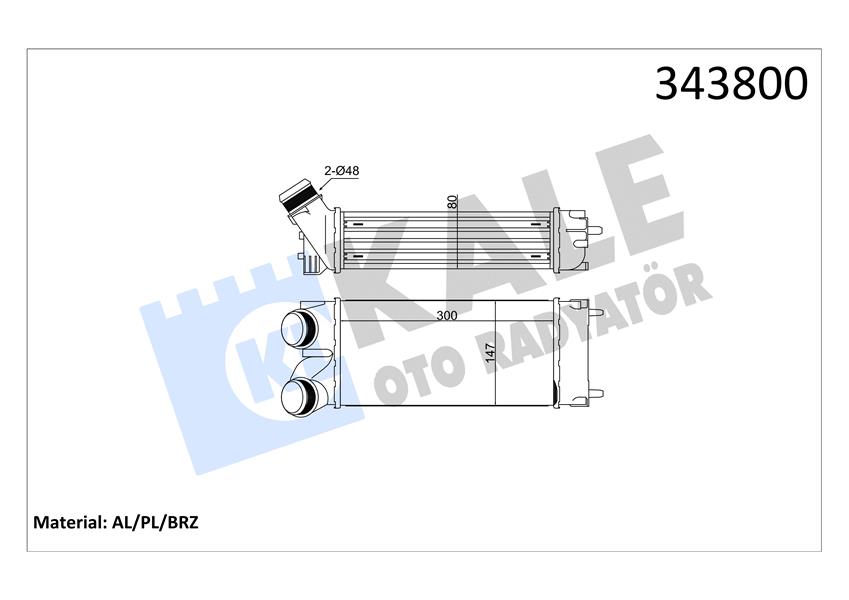 KALE TURBO RADYATÖRÜ INTERCOOLER BERLINGO 04 C4 04 P308 07 PARTNER 04 1.6HDI AL/PL/BRZ 300x147x76 0384.L4 OEM: 0384.L4 - KALE 343800 kodlu oto yedek parça görseli