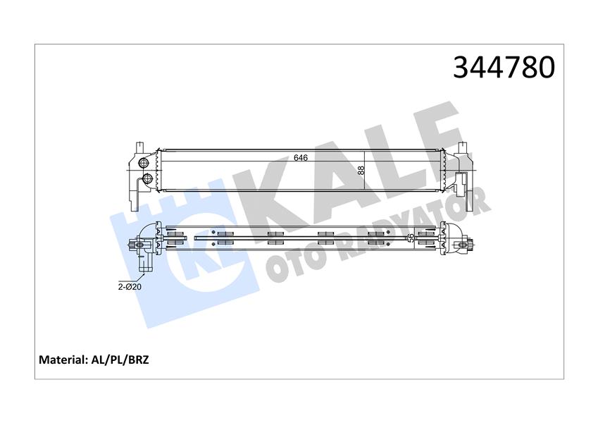 KALE TURBO RADYATÖRÜ INTERCOOLER POLO 1.2 TSİ 11/09 AL/PL/BRZ 6R0145805H OEM: 6R0145805H - KALE 344780 kodlu oto yedek parça görseli