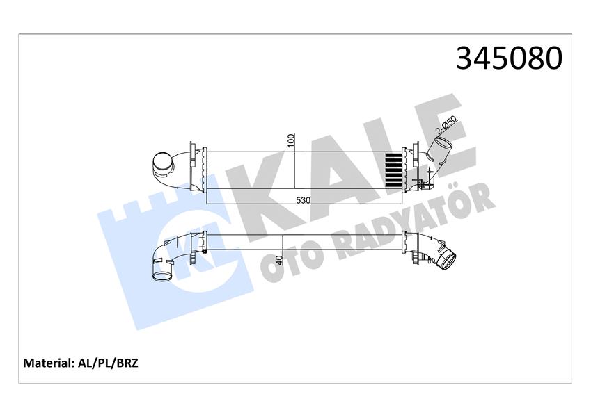 KALE TURBO RADYATÖRÜ INTERCOOLER DACIA LOGAN 04 SANDERO 08 1.5 DCİ 654X113X108 MEK. AL/PL/BRZ 6001548727 OEM: 6001548727 - KALE 345080 kodlu oto yedek parça görseli