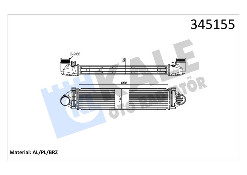 KALE İNTERCOOLER AL/PL/BRZ FOCUS-MONDEO IV S-MAX-DISCOVERY-FREE LANDER 2-EVOQUE-VOLVO C30-S80 II-V40-V70 31338473 OEM: 31338473 - KALE 345155 kodlu oto yedek parça görseli
