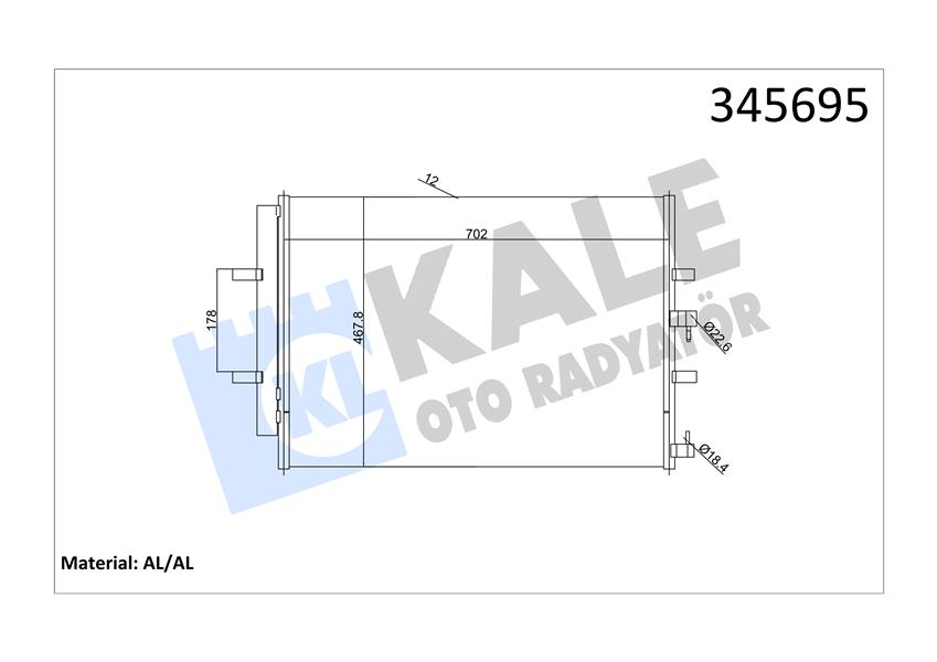 KALE KLİMA RADYATORU KONDENSERİ TRANSİT CUSTOM V362 12 TRANSIT V363 14 2.2 TDCİ 717x467 AL AL BK2119710AB-1778169-BK2119710 OEM: BK2119710AB-1778169-BK2119710 - KALE 345695 kodlu oto yedek parça görseli