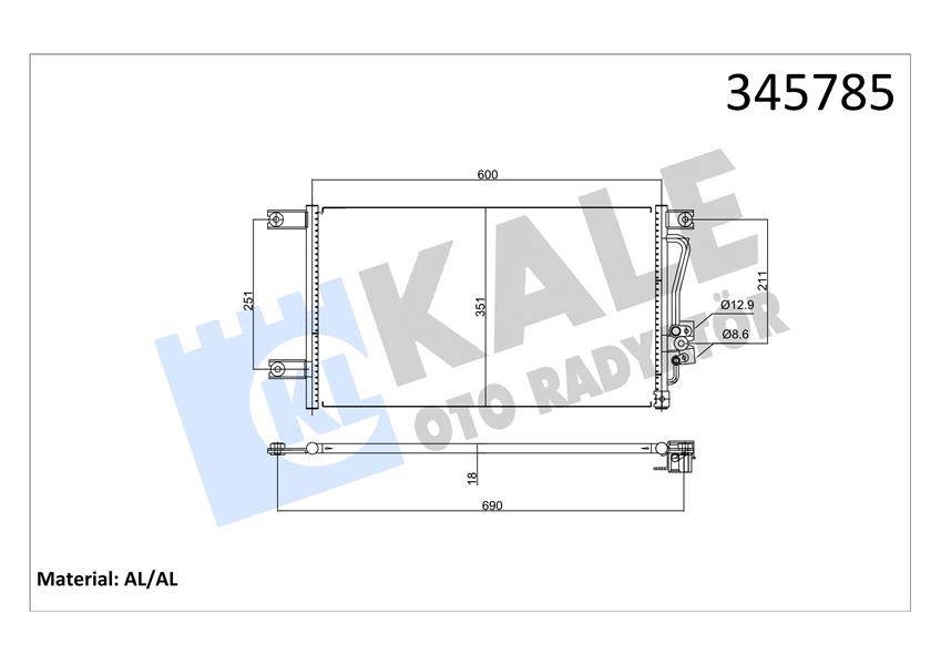 KALE KONDENSER AL/AL L 200-PAJERO SPORT 7812A035-MR360415-MR398788 OEM: 7812A035-MR360415-MR398788 - KALE 345785 kodlu oto yedek parça görseli