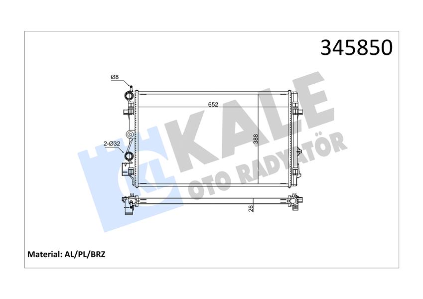KALE RADYATÖR A1-IBIZA V-POLO 1.2-1.4-1.6 09 MEK 652x398x26 AL/PL/BRZ 6R0121253D-6R0121253H OEM: 6R0121253D-6R0121253H - KALE 345850 kodlu oto yedek parça görseli