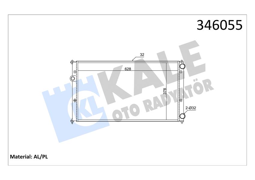 KALE RADYATÖR CADDY II-POLO 95-01 CORDOBA 96-99 IBIZA II 1.9TD-SDI AC /- MEK 628x378x34 AL/PL/BRZ 1H0121253P-6K0121253M OEM: 1H0121253P-6K0121253M - KALE 346055 kodlu oto yedek parça görseli