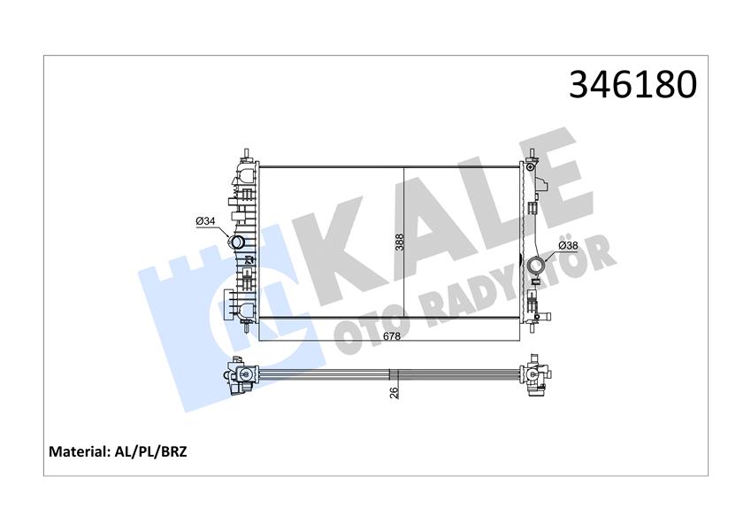 KALE RADYATÖR INSIGNIA 2.0 CDTI 08 AC /- MEK 680x379x26 AL/PL/BRZ 1300291-13241725 OEM: 1300291-13241725 - KALE 346180 kodlu oto yedek parça görseli