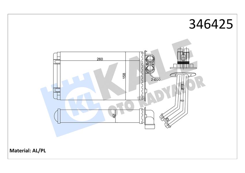KALE KALORİFER RADYATÖRÜ LGN I 95-01 260x157 7701039481 OEM: 7701039481 - KALE 346425 kodlu oto yedek parça görseli
