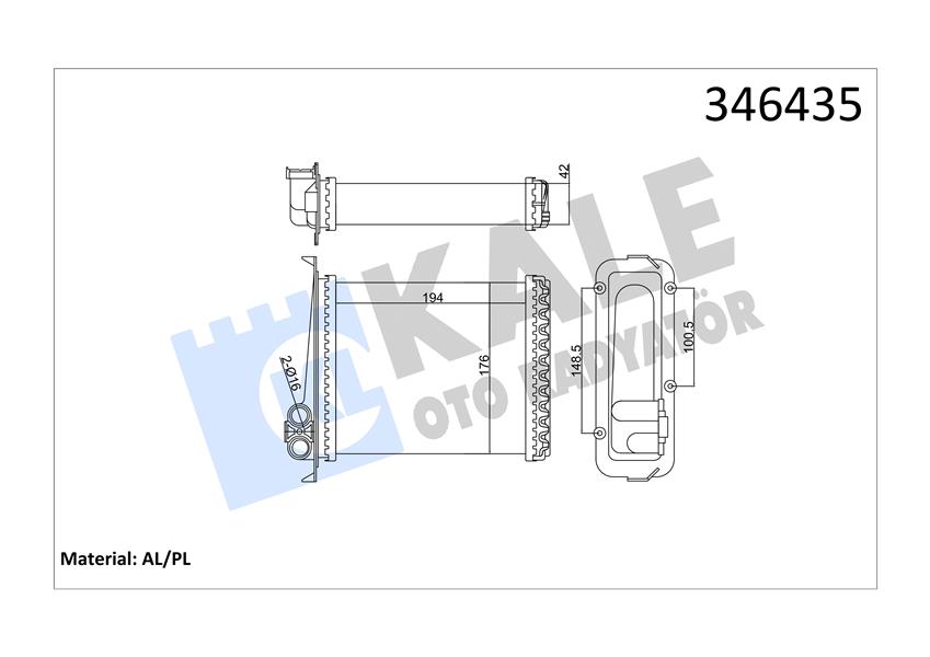KALE KALORİFER RADYATÖRÜ VOLVO 850 91-96 C70 98-05 S70 97-00 V70 97-00 9144221 OEM: 9144221 - KALE 346435 kodlu oto yedek parça görseli