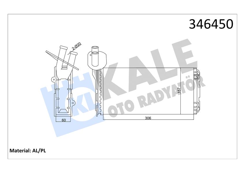 KALE KALORİFER RADYATÖRÜ VW TRANSPORTER T4 1.9D-TD-2.0D-2.4D-2.5D-TD ARKA 306x157x42 AC /- 701819031A-701819031B OEM: 701819031A-701819031B - KALE 346450 kodlu oto yedek parça görseli