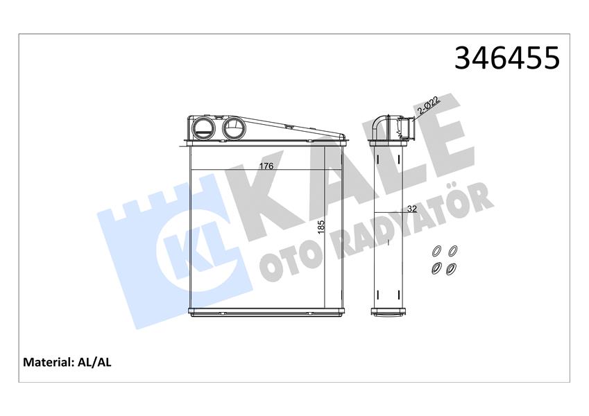 KALE KALORİFER RADYATÖRÜ BRAZİNG CADDY III-GOLF V-VI-JETTA III-OCTAVIA-TOURAN-ALTEA-LEON-A3-Q3-TOLEDO 1K0819031-1K0819031A-1K0819031B OEM: 1K0819031-1K0819031A-1K0819031B - KALE 346455 kodlu oto yedek parça görseli