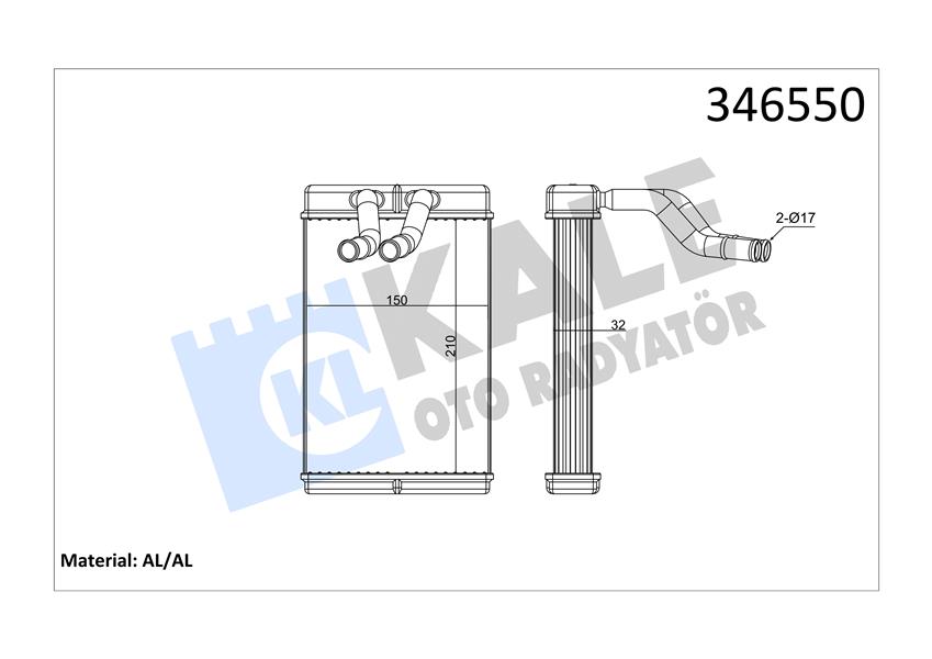 KALE KALORİFER RADYATÖRÜ HYUNDAI H-1. STAREX 2.5L D4CB D4BH 01- - ALEMİNYUM 970234A000-972034A000 OEM: 970234A000-972034A000 - KALE 346550 kodlu oto yedek parça görseli