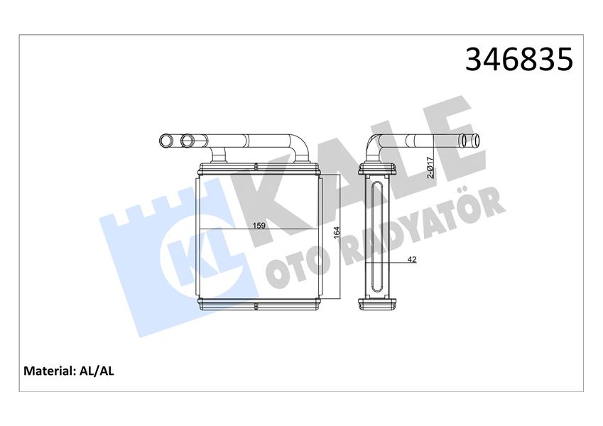 KALE KALORİFER RADYATÖRÜ HYUNDAI H100 2.5L D4BA PANELVAN 94-00 - ALEMİNYUM 9721143010-9721143100-9721143050 OEM: 9721143010-9721143100-9721143050 - KALE 346835 kodlu oto yedek parça görseli