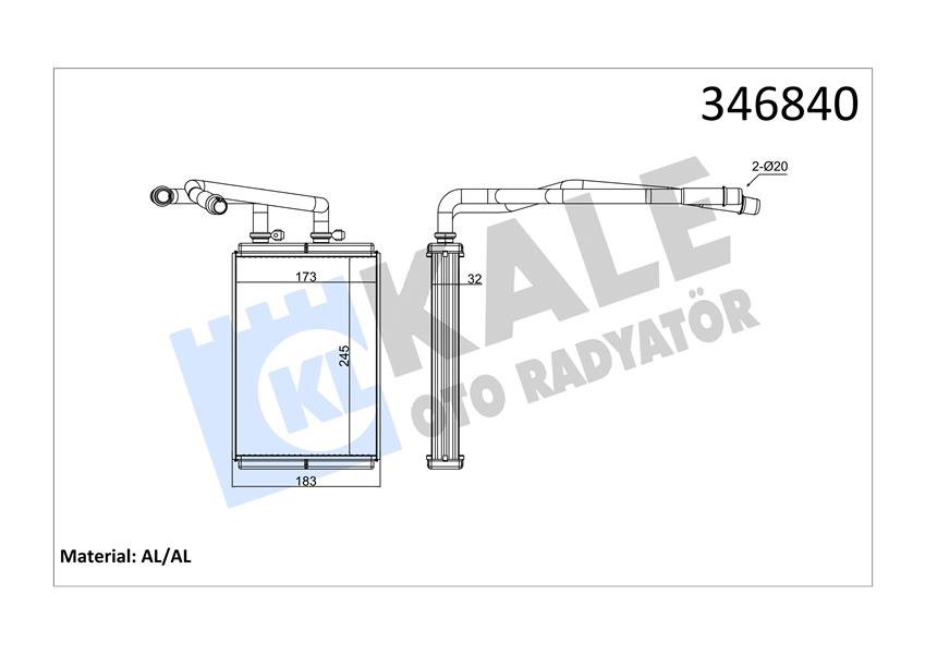 KALE KALORİFER RADYATÖRÜ SCUDO 07 JUMPY 07 ULYSSE 07 P807 05 250x180x33 6448.K8-9464420380 OEM: 6448.K8-9464420380 - KALE 346840 kodlu oto yedek parça görseli