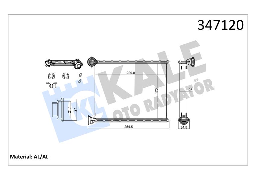 KALE KALORİFER RADYATÖRÜ 308 1.4 16V-1.6 16V 07 C3 1.4VTI 09 KİLİMALI-KİLİMASIZ ARAÇLAR İÇİN 6448.S4-6448.V6 OEM: 6448.S4-6448.V6 - KALE 347120 kodlu oto yedek parça görseli