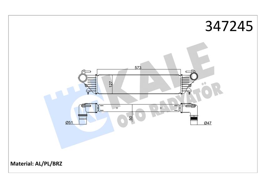 KALE TURBO RADYATÖRÜ INTERCOOLER FIAT EGEA-FIAT 500L 1.3-1.6 JTD-1.4 51887954 OEM: 51887954 - KALE 347245 kodlu oto yedek parça görseli