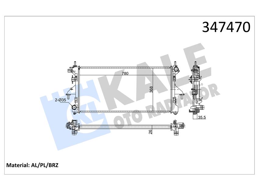 KALE SU RADYATÖRÜ FIAT DUCATO 2.3D 06 MT BRAZING 780x368x26 3062308080 1349196080-1349207080-1362308080 OEM: 1349196080-1349207080-1362308080 - KALE 347470 kodlu oto yedek parça görseli