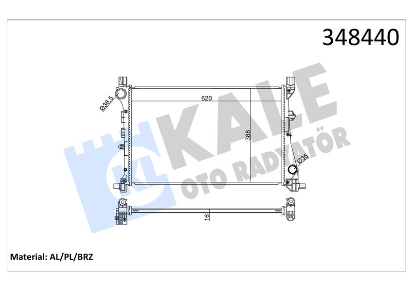 KALE MOTOR SU RADYATÖRÜ FIAT EGEA 15 1.3D MTJ 1.4 AL-PL-BRZ 620x388x16 52052220-52015588 OEM: 52052220-52015588 - KALE 348440 kodlu oto yedek parça görseli