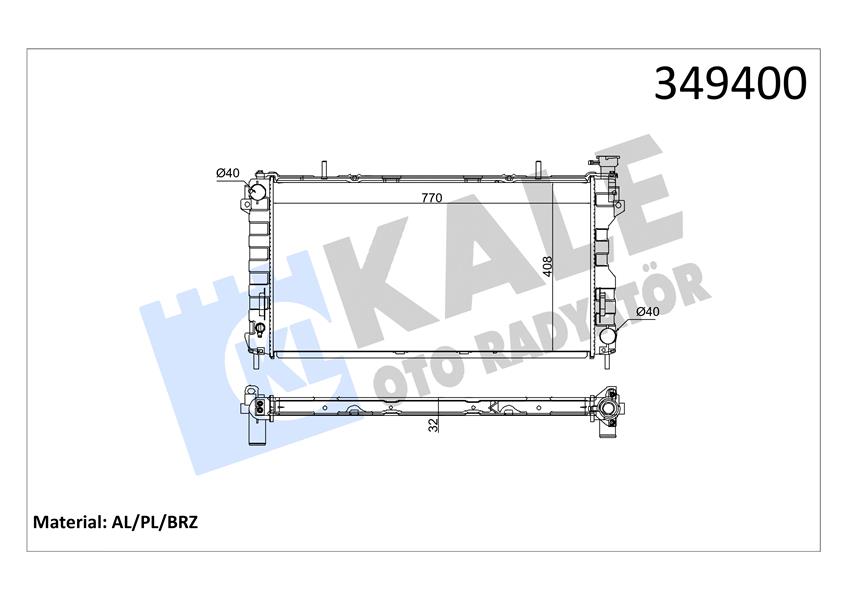 KALE RADYATÖR CHRYSLER VOYAGER IV-DODGE CARAVAN 3.3 3.8 00 08 AT-MT AC-NAC BRAZING 770X408X32 SU RAD YATÖRÜ 4809225 -4809168AC-4809219AD OEM: 4809225 -4809168AC-4809219AD - KALE 349400 kodlu oto yedek parça görseli