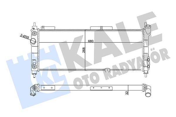 KALE SU RADYATÖRÜ OPEL CORSA B-COMBO-TIGRA 1.2I 1.4I 1.6I 16V 93 AT AC MEKANİK 680x268x32 1300152-1300153-52459322 OEM: 1300152-1300153-52459322 - KALE 357025 kodlu oto yedek parça görseli