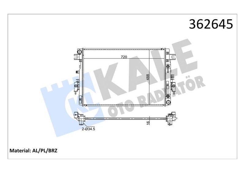 KALE SU RADYATÖRÜ NISSAN NAVARA 2.3DCI 2015 QASHQAI II - RENAULT KADJAR BRAZING 720X488X16 2146045JM0A OEM: 2146045JM0A - KALE 362645 kodlu oto yedek parça görseli