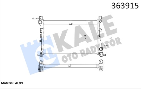 KALE MOTOR SU RADYATÖRÜ FIAT EGEA 15 1.3D MTJ 1.4 MEKANIK AC 622x414x23 BRAZING VERSIYONU KL 348440 52052220-52015588 OEM: 52052220-52015588 - KALE 363915 kodlu oto yedek parça görseli
