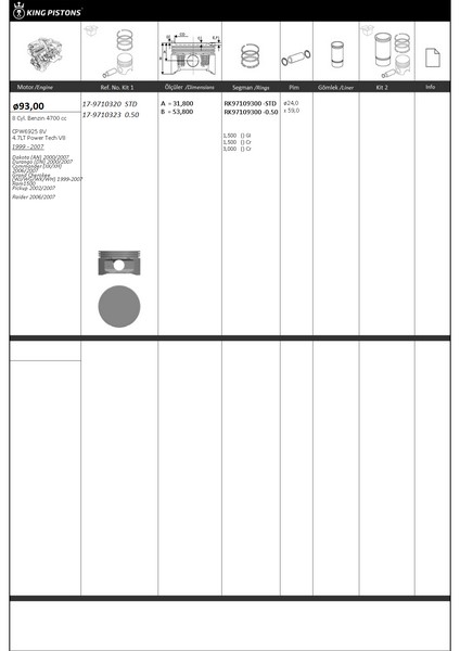 KING-PISTON PİSTON SEGMAN RİKEN SEG. 0.50 93 050 ÜST ÖLÇÜ DODGE-JEEP-MITSUBISHI CPW6925 8V-4.7LT Power Tech V8 DURANGO 00-07 COMMANDER 06-07 GRAND CHEROKEE 99-07 RAM1500 02-07 87-73450-STD 5012362AA 5012362AA OEM: 5012362AA - KINGPISTON 17-9710323 kodlu oto yedek parça görseli