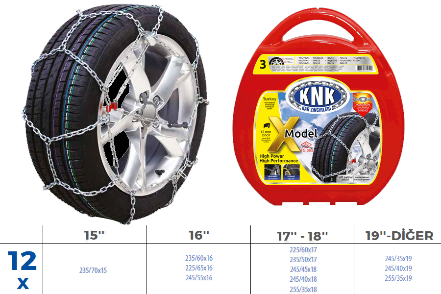KNK PATİNAJ ZİNCİRİ TAKMATİK ÇAPRAZ 15-16-17-18-19 JANT ZİNCİR EBATLARI İÇİN RESİME BAKINIZ  - KNK1 X12 kodlu oto yedek parça görseli