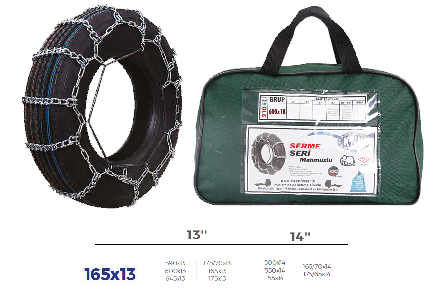 KNK PATİNAJ ZİNCİRİ BİNEK VE HAFİF TİC.ARAÇ SERME 13-14 JANT 590x13 ZİNCİR EBATLARI İÇİN RESİME BAKINIZ - KNK2 165X13 kodlu oto yedek parça görseli