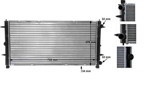 MAHLE RADYATÖR TRANSPORTER T4 2.4-2.5 TDI AC KLİMASIZ MEK OTOM 719x346x34 701121253D-701121253E-701121253F OEM: 701121253D-701121253E-701121253F - MAHLE CR398000S kodlu oto yedek parça görseli