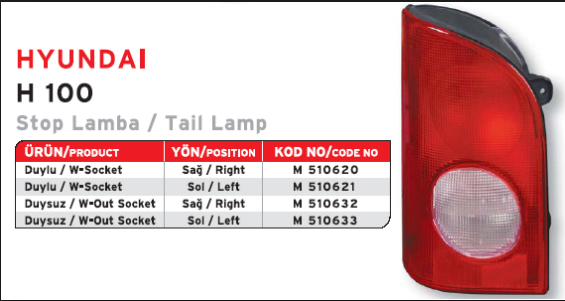 MARS- STOP LAMBASI DUYSUZ SAĞ H100 9240243800 OEM: 9240243800 - MARS 510632 kodlu oto yedek parça görseli