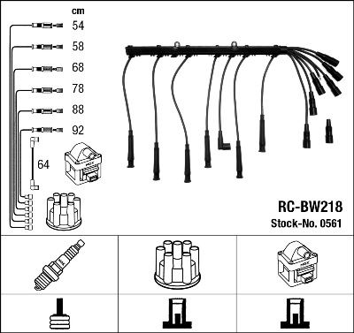 NGK ATESLEME KABLO SETI BMW M20 E28 E30 E34 OEM: 12121720529 - NGK 0561 kodlu oto yedek parça görseli