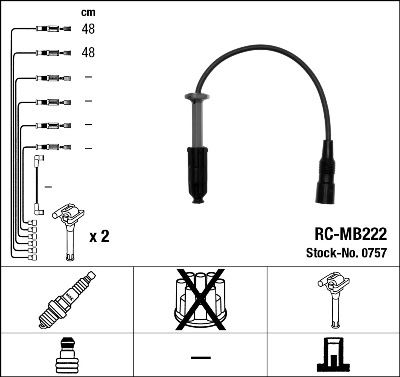 NGK ATESLEME KABLOSU SETI MERCEDES M111 W202 S202 C208 A208 W210 S210 W163 R170 OEM: A1101591818 - NGK 0757 kodlu oto yedek parça görseli