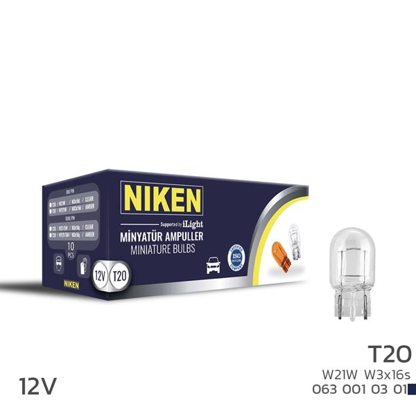 NIKEN NIKEN T20 DİPSIZ AMPUL 93 W21W W3x16s 12V 10LU  - NIKEN 0630010301 kodlu oto yedek parça görseli