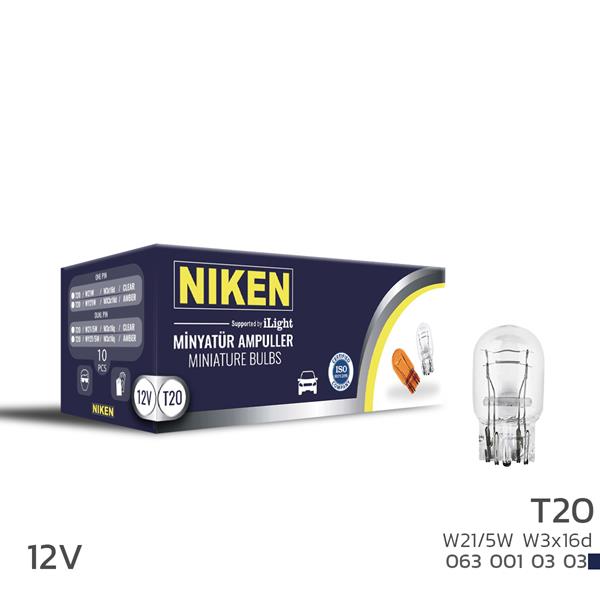 NIKEN NIKEN T20 DİPSIZ AMPUL 1016 W21/5W W3x16d 10LU  - NIKEN 0630010303 kodlu oto yedek parça görseli