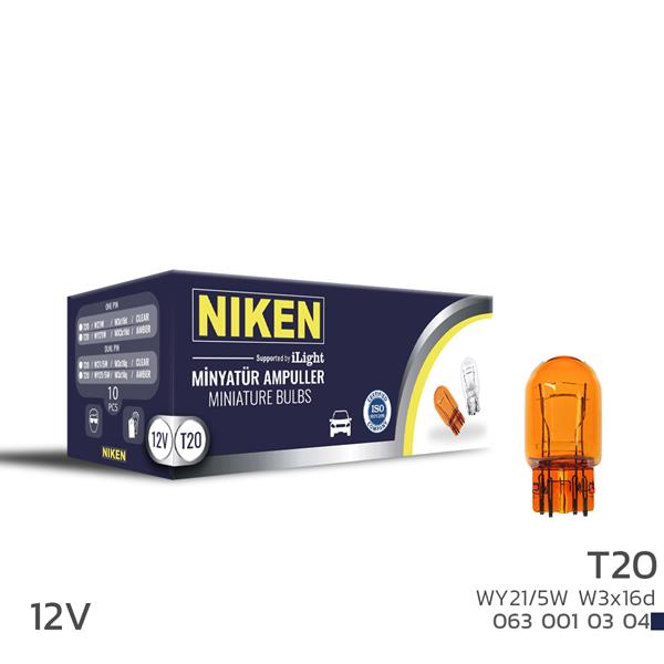 NIKEN NIKEN T20 DİPSIZ AMPUL 1016 WY21/5W AMB W3x16d 10LU  - NIKEN 0630010304 kodlu oto yedek parça görseli