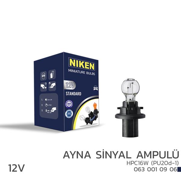 NIKEN NIKEN 12V HPC16W AYNA SİNYAL AMPULÜ PU20d-1 10LU OEM: UNIVERSAL - NIKEN 0630010906 kodlu oto yedek parça görseli